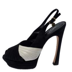 Pre Owned صندل سان لوران باريس بسيور متعاكس و بنعل سميك سويدي و جلد أسود و أبيض مقاس 38.5