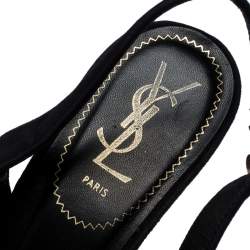 Pre Owned صندل سان لوران باريس بسيور متعاكس و بنعل سميك سويدي و جلد أسود و أبيض مقاس 38.5