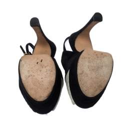 Pre Owned صندل سان لوران باريس بسيور متعاكس و بنعل سميك سويدي و جلد أسود و أبيض مقاس 38.5