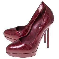 Pre Owned Saint Laurent Paris Red Leather Divine Platform Pumps Size 38.5