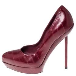 Pre Owned Saint Laurent Paris Red Leather Divine Platform Pumps Size 38.5