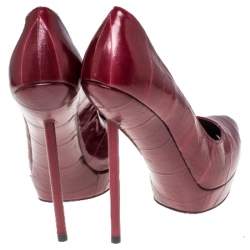 Pre Owned Saint Laurent Paris Red Leather Divine Platform Pumps Size 38.5