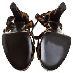 Pre Owned Saint Laurent Paris Leopard Print Calf Hair Platform Sandals Size 39