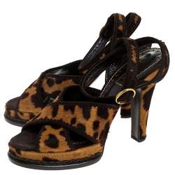 Saint Laurent Paris Leopard Print Calf Hair Platform Sandals Size 39