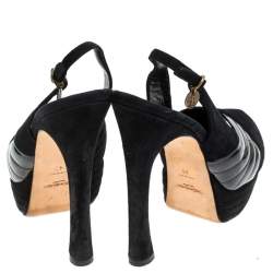 Pre Owned Saint Laurent Paris Black Criss Cross Suede and Patent Leather Slingback Platform Sandals Size 40
