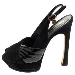 Pre Owned Saint Laurent Paris Black Criss Cross Suede and Patent Leather Slingback Platform Sandals Size 40