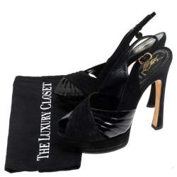 Pre Owned Saint Laurent Paris Black Criss Cross Suede and Patent Leather Slingback Platform Sandals Size 40