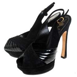 Pre Owned Saint Laurent Paris Black Criss Cross Suede and Patent Leather Slingback Platform Sandals Size 40