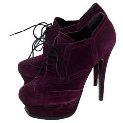مملوكة مسبقًا Saint Laurent Paris Purple Brogue Suede Janis Platform Booties Size 37