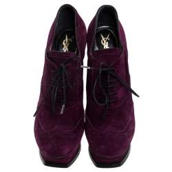 مملوكة مسبقًا Saint Laurent Paris Purple Brogue Suede Janis Platform Booties Size 37