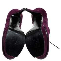 مملوكة مسبقًا Saint Laurent Paris Purple Brogue Suede Janis Platform Booties Size 37