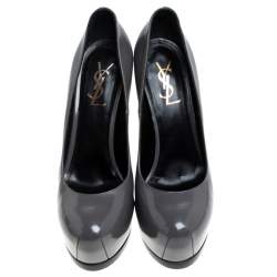 Saint Laurent Paris Grey Patent Leather Tribtoo Platform Pumps Size 37