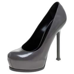 Saint Laurent Paris Grey Patent Leather Tribtoo Platform Pumps Size 37