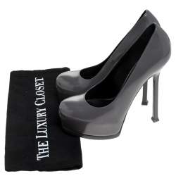 Saint Laurent Paris Grey Patent Leather Tribtoo Platform Pumps Size 37