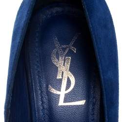 Saint Laurent Paris Blue Suede Palais Platform Pumps Size 38.5