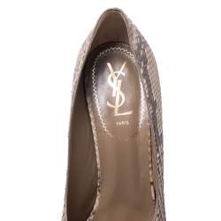 Pre Owned حذاء كعب عالي سان لوران باريس نعل سميك تريبتو جلد ثعبان أسود/ بيج مقاس 39.5