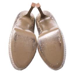 Pre Owned حذاء كعب عالي سان لوران باريس نعل سميك تريبتو جلد ثعبان أسود/ بيج مقاس 39.5