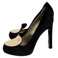 Saint Laurent Paris Black Metal Plaque Suede Catherine Pumps Size 39