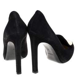 Saint Laurent Paris Black Metal Plaque Suede Catherine Pumps Size 39