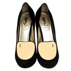 Saint Laurent Paris Black Metal Plaque Suede Catherine Pumps Size 39
