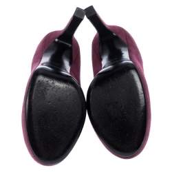 Pre Owned Saint Laurent Paris Burgundy Suede Plaque Embellished Round Toe Pumps Size 37.5