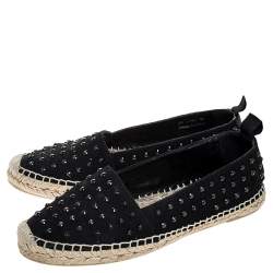 Saint Laurent Paris Black Canvas Embellished Espadrilles Size 38.5