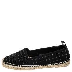 Saint Laurent Paris Black Canvas Embellished Espadrilles Size 38.5