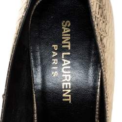 Pre Owned Saint Laurent Paris Gold Embossed Leather Pointed Toe Platform Pumps Size 37.5