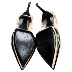 Pre Owned Saint Laurent Paris Gold Embossed Leather Pointed Toe Platform Pumps Size 37.5