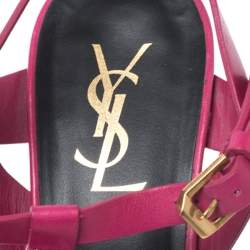 Pre Owned Saint Laurent Pink Leather Tribute Platform Ankle Strap Sandals Size 40