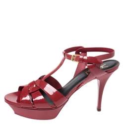Pre Owned Saint Laurent Paris Red Leather Tribute Platform Sandals Size 40