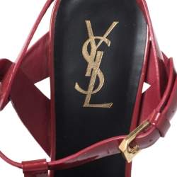 Pre Owned Saint Laurent Paris Red Leather Tribute Platform Sandals Size 40