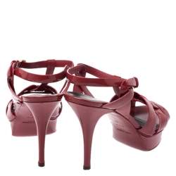 Pre Owned Saint Laurent Paris Red Leather Tribute Platform Sandals Size 40