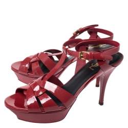 Pre Owned Saint Laurent Paris Red Leather Tribute Platform Sandals Size 40