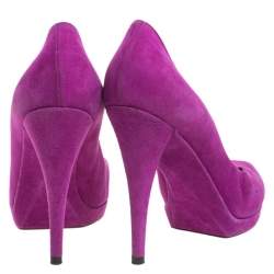 Saint Laurent Paris Purple Suede Janis Platform Pumps 37.5