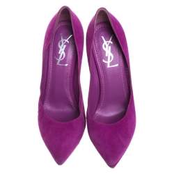 Saint Laurent Paris Purple Suede Janis Platform Pumps 37.5