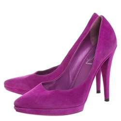 Saint Laurent Paris Purple Suede Janis Platform Pumps 37.5