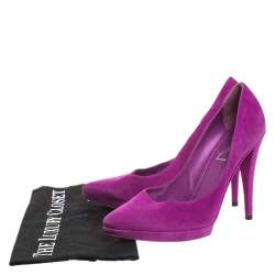 Saint Laurent Paris Purple Suede Janis Platform Pumps 37.5