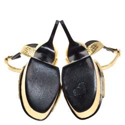 مملوكة مسبقًا Saint Laurent Paris Gold Python Embossed Leather Bianca Platform Sandals Size 36.5