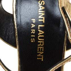 مملوكة مسبقًا Saint Laurent Paris Gold Python Embossed Leather Bianca Platform Sandals Size 36.5