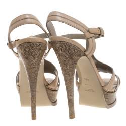 Saint Laurent Paris Beige Leather And Stingray Bubeo Platform Sandals Size 40.5