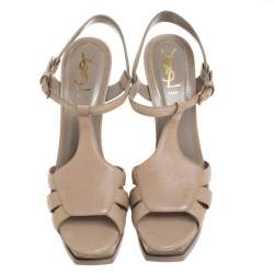 Saint Laurent Paris Beige Leather And Stingray Bubeo Platform Sandals Size 40.5