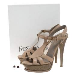 Saint Laurent Paris Beige Leather And Stingray Bubeo Platform Sandals Size 40.5
