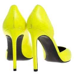 Pre Owned Saint Laurent Paris Neon Green Leather D'orsay Pointed Toe Pumps Size 37