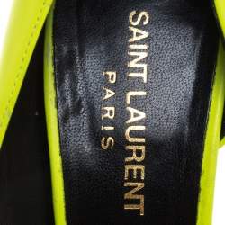Pre Owned Saint Laurent Paris Neon Green Leather D'orsay Pointed Toe Pumps Size 37