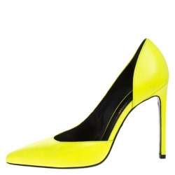 Pre Owned Saint Laurent Paris Neon Green Leather D'orsay Pointed Toe Pumps Size 37