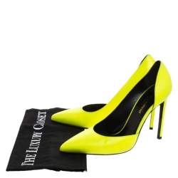 Pre Owned Saint Laurent Paris Neon Green Leather D'orsay Pointed Toe Pumps Size 37