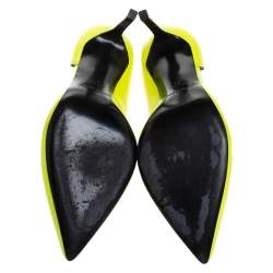 Pre Owned Saint Laurent Paris Neon Green Leather D'orsay Pointed Toe Pumps Size 37