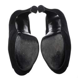 Yves Saint Laurent Black Suede Palais Platform Peep Toe Pumps Size 38.5