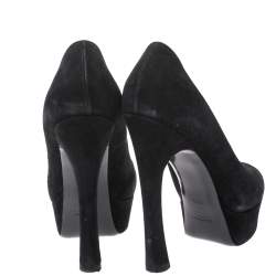 Yves Saint Laurent Black Suede Palais Platform Peep Toe Pumps Size 38.5